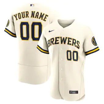 mens nike cream milwaukee brewers home authentic custom pat